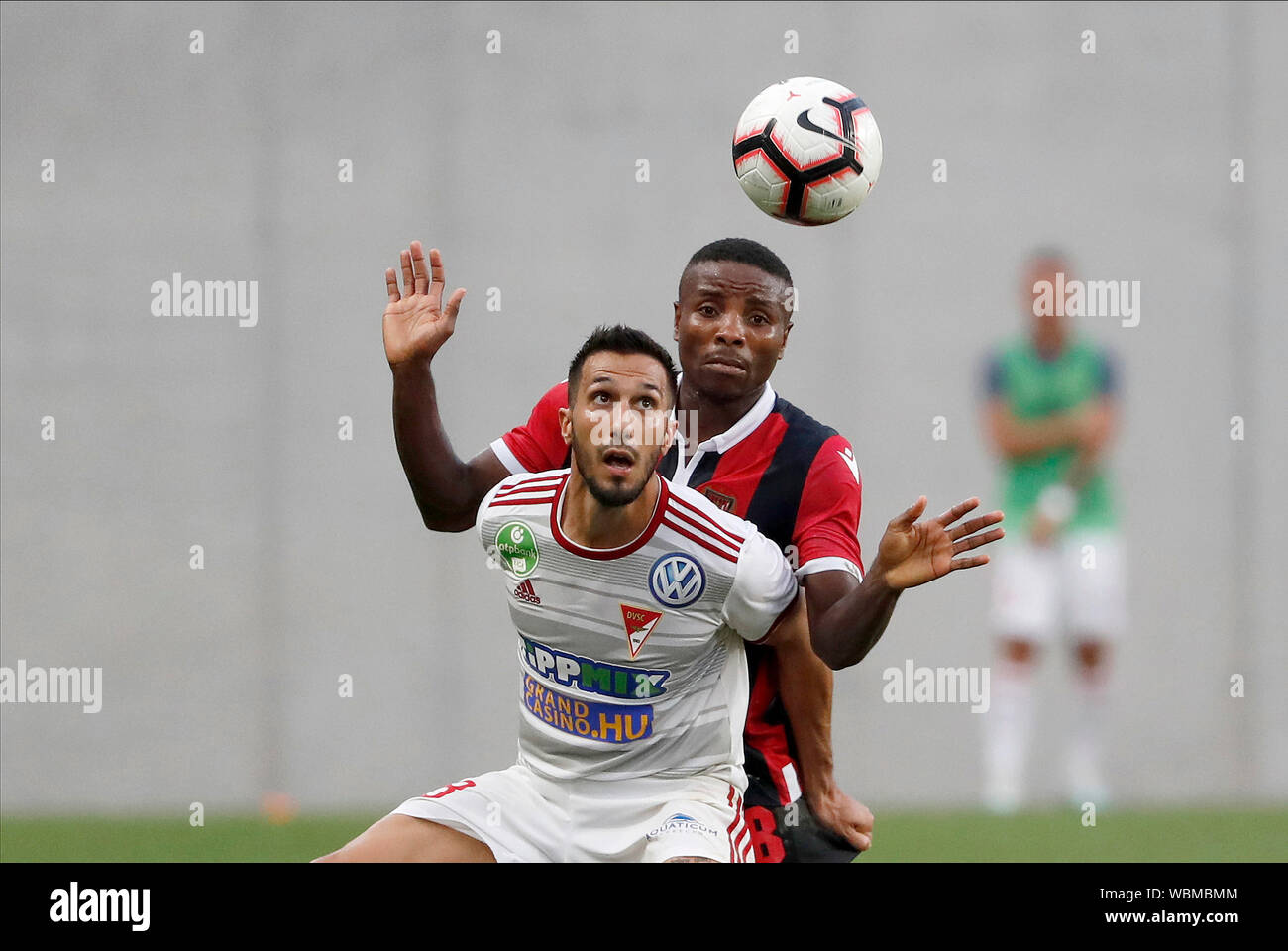 Budapest Hungary August 24 L R Mark Szecsi Of Dvsc Competes For The Ball With Patrick Ikenne