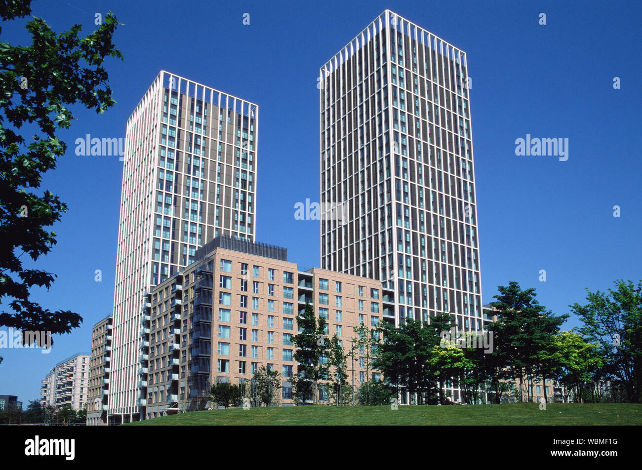 The new Victory Plaza residential development in East Village, Stratford, East London UK Stock Photo
