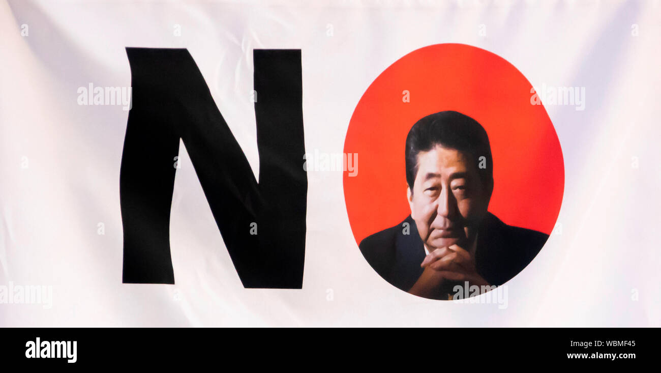 Anti-Japanese government rally, August 24, 2019 : A protester holds an anti-Japanese government sign during a rally to denounce Japanese Prime Minister Shinzo Abe and his regime in Seoul, South Korea. Hundreds of people attended the rally. Credit: Lee Jae-Won/AFLO/Alamy Live News Stock Photo