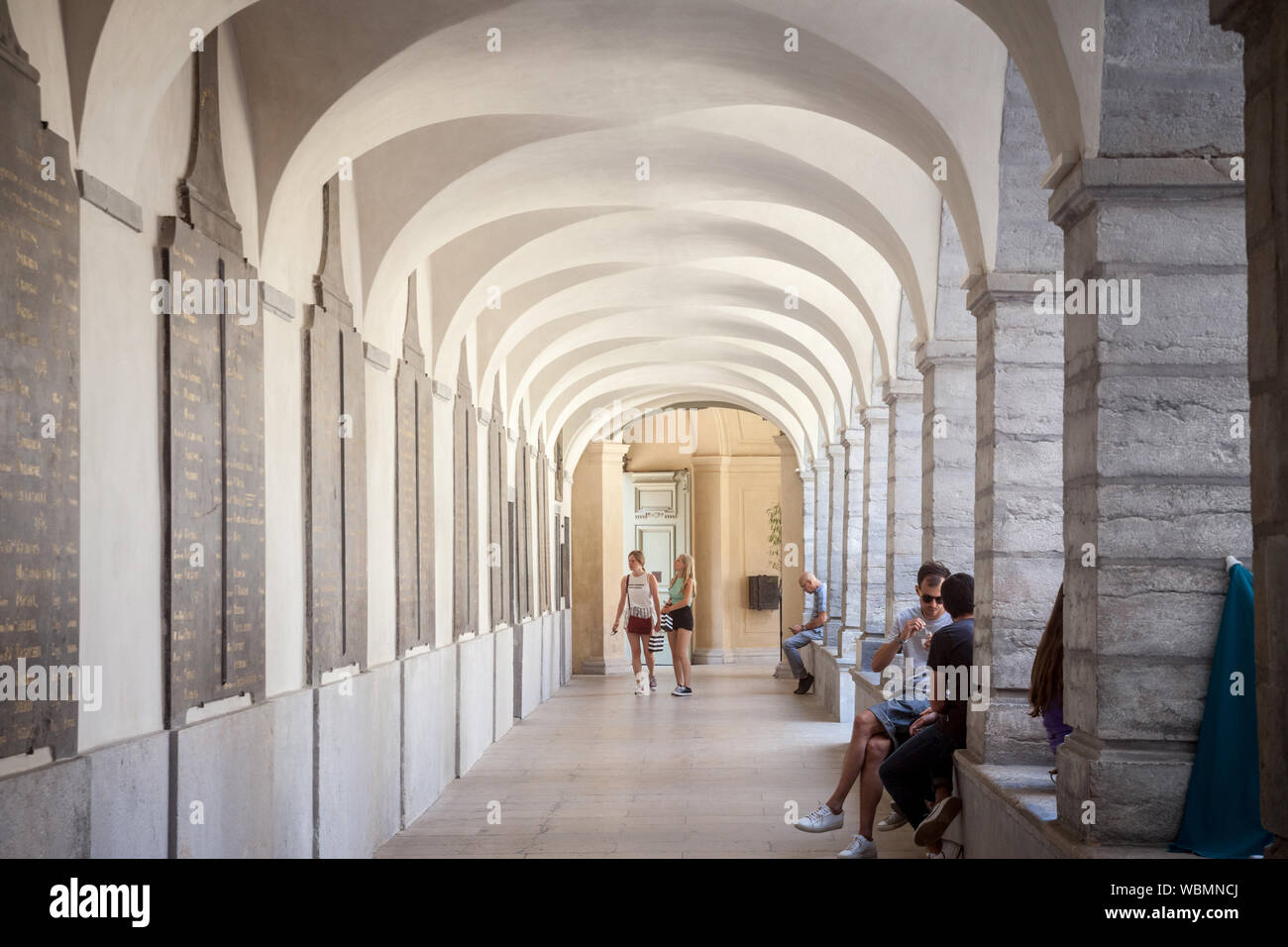 LYON, FRANCE - JULY 19, 2019: Interior cloister (cloitre) of the Hotel Dieu in Lyon, newly renovated. It is one of the landmarks of the city, a former Stock Photo