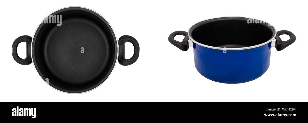 Top view and front view set of images of cooking pot (pan) isolated on