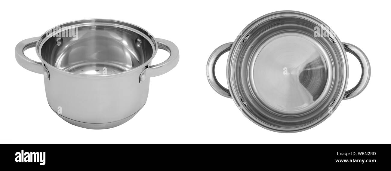 Top view and front view set of images of cooking pot (pan) isolated on white background Stock Photo