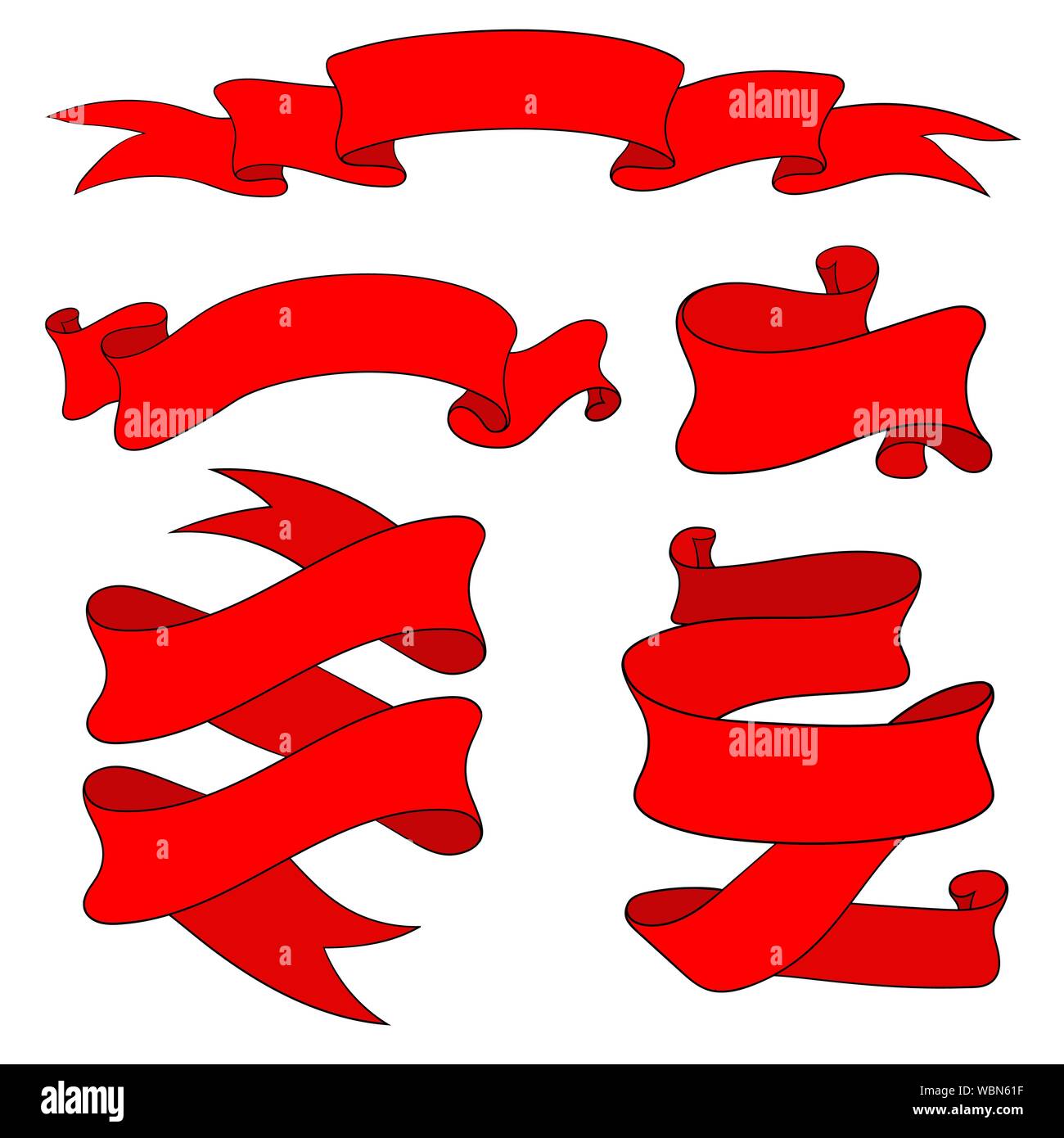 Ribbon and paper scrolls. Red icons set Stock Vector