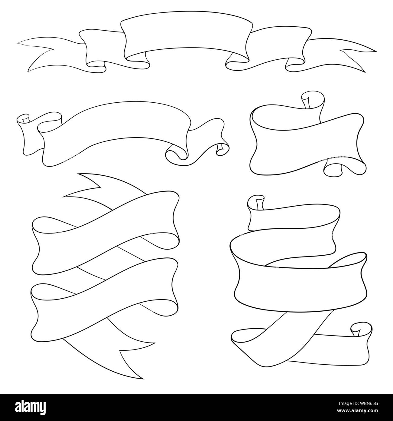 Ribbon and paper scrolls. Outline icons set Stock Vector Image & Art ...