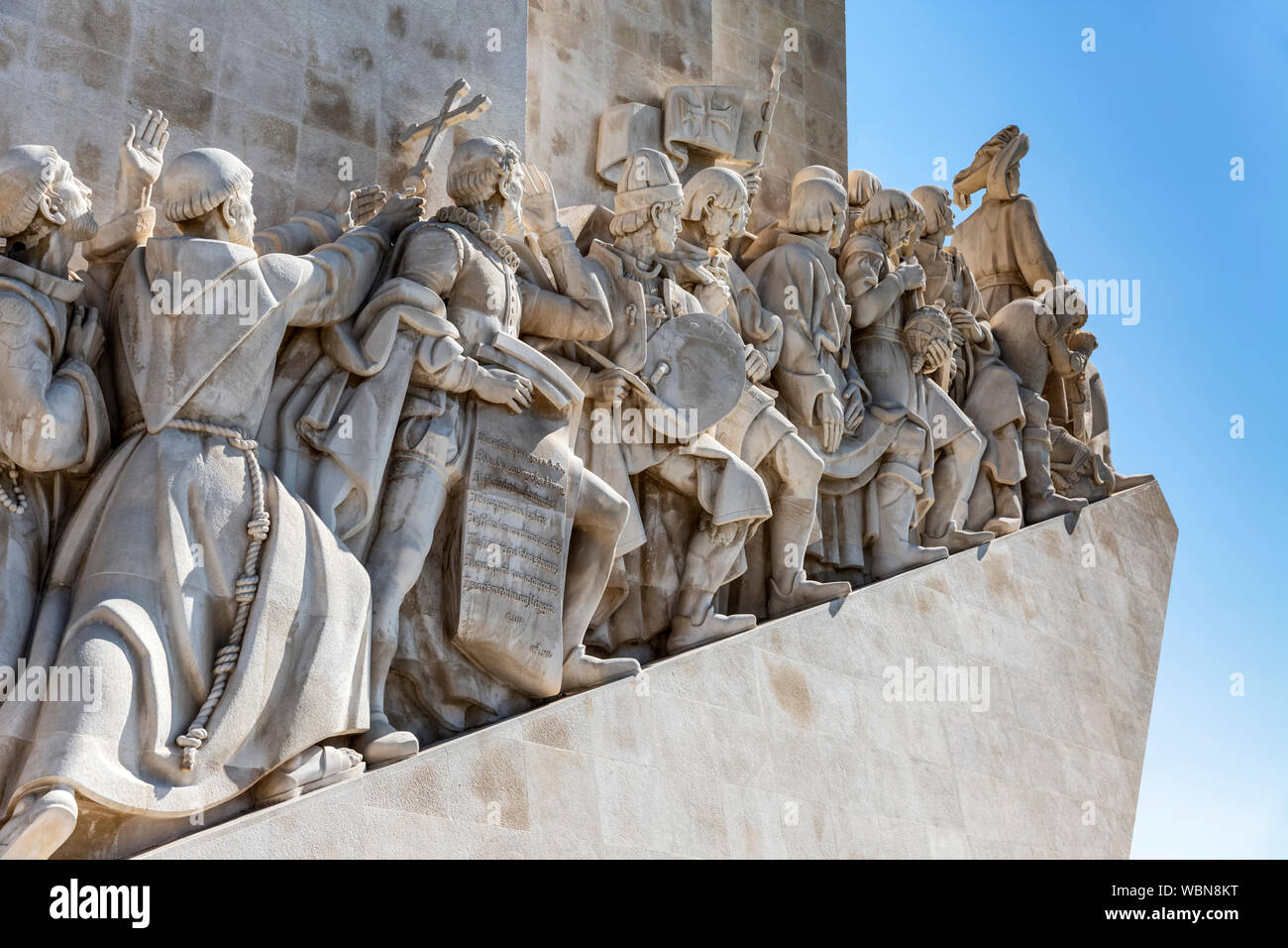 Figures on the Monument to the Discoveries of the New world, Belem, Lisbon, Portugal. Stock Photo