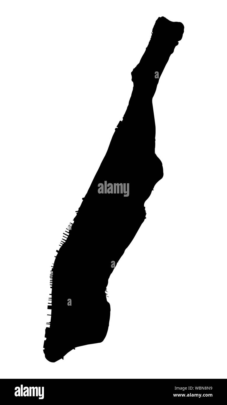 Manhattan dark silhouette map isolated on white background Stock Vector