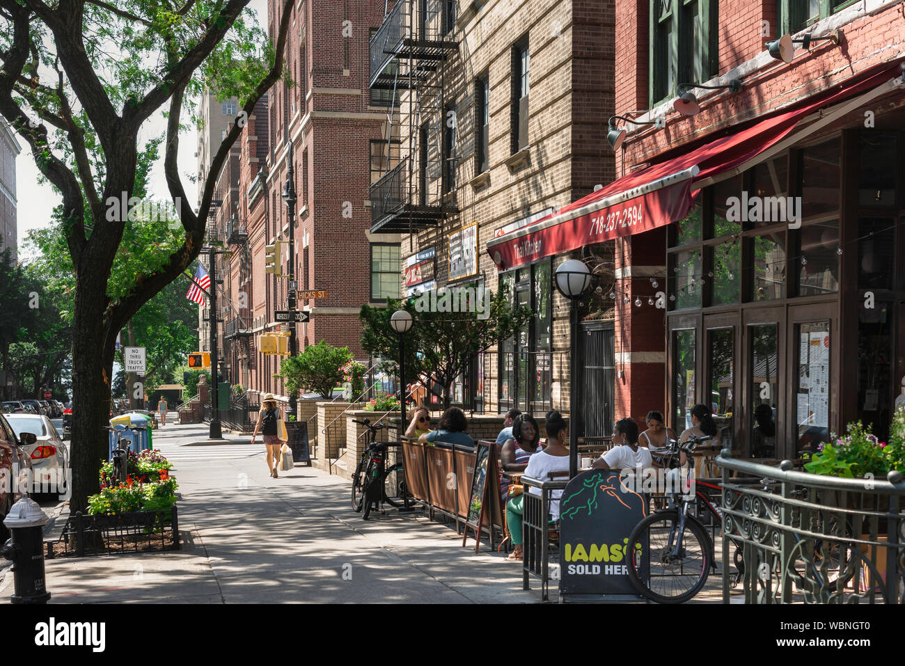 Brooklyn Heights, view in summer along Montague Street in Brooklyn Heights, New York City, USA Stock Photo