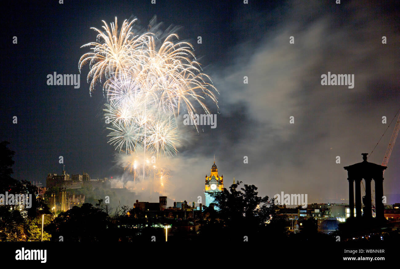 Edinburgh Festival Fireworks, from Calton Hill, Scotland. Stock Photo