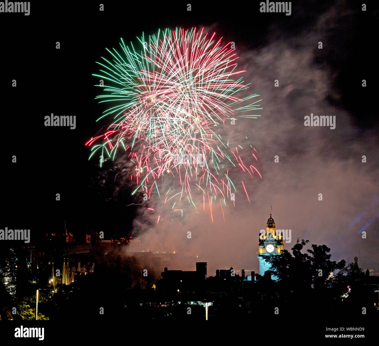 Edinburgh Festival Fireworks, from Calton Hill, Scotland. Stock Photo