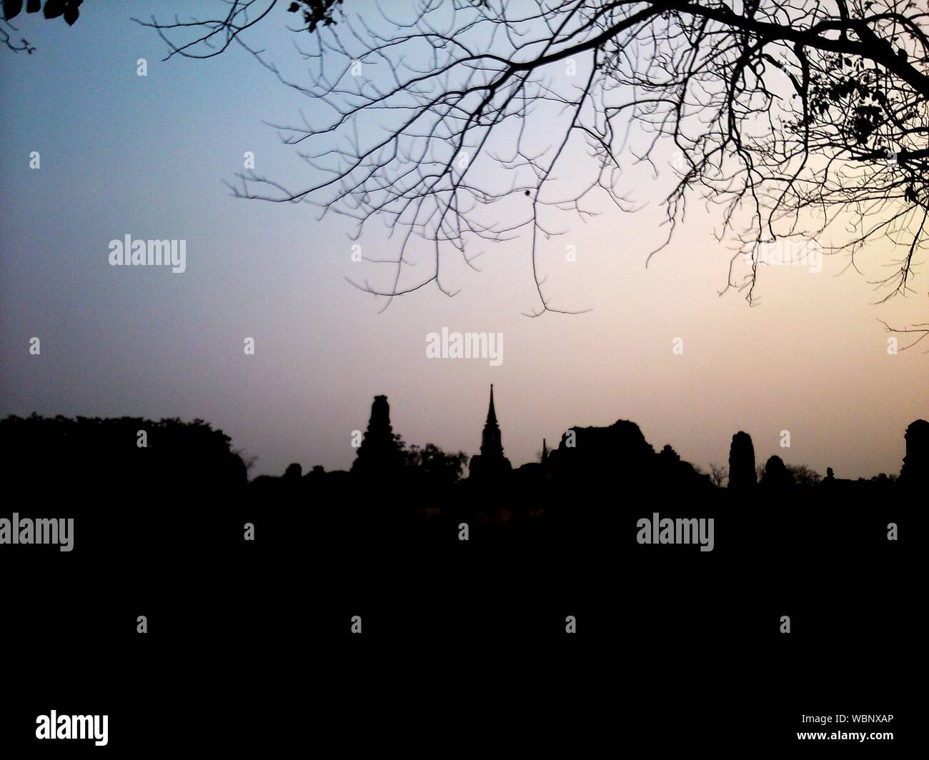 Silhouette Temple At Ayuthaya Province Against Sky Stock Photo