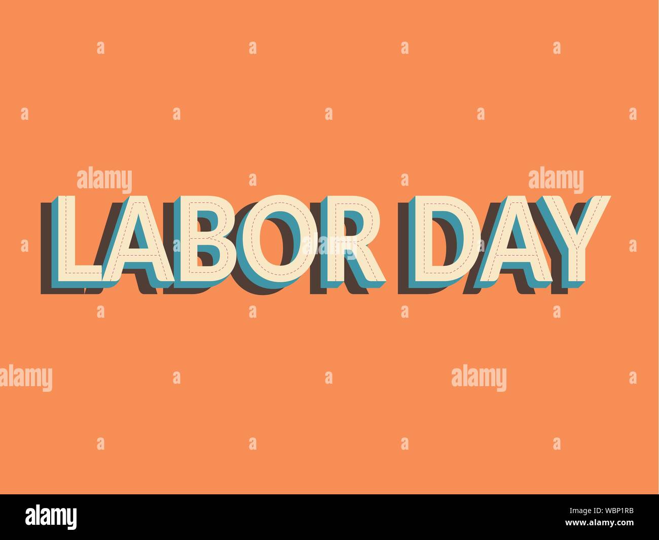 labor day simple vector design. text labor day with shadow isolated on vintage orange color, old school style Stock Vector