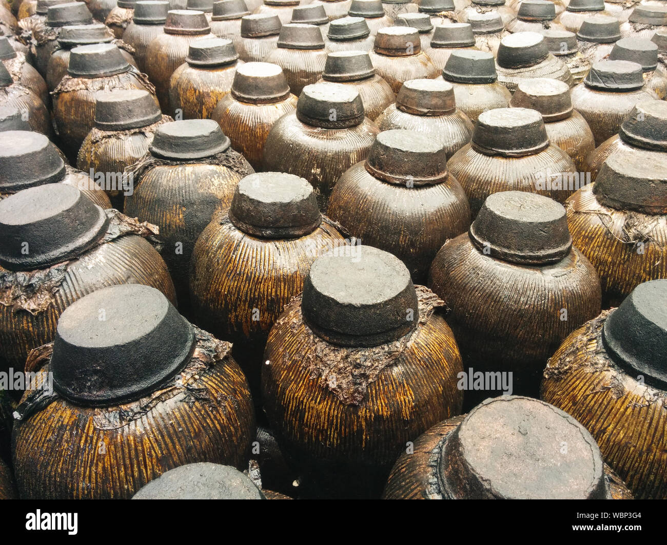 Jugs Of Distilled Liquor At Distillery In Wuzhen Stock Photo