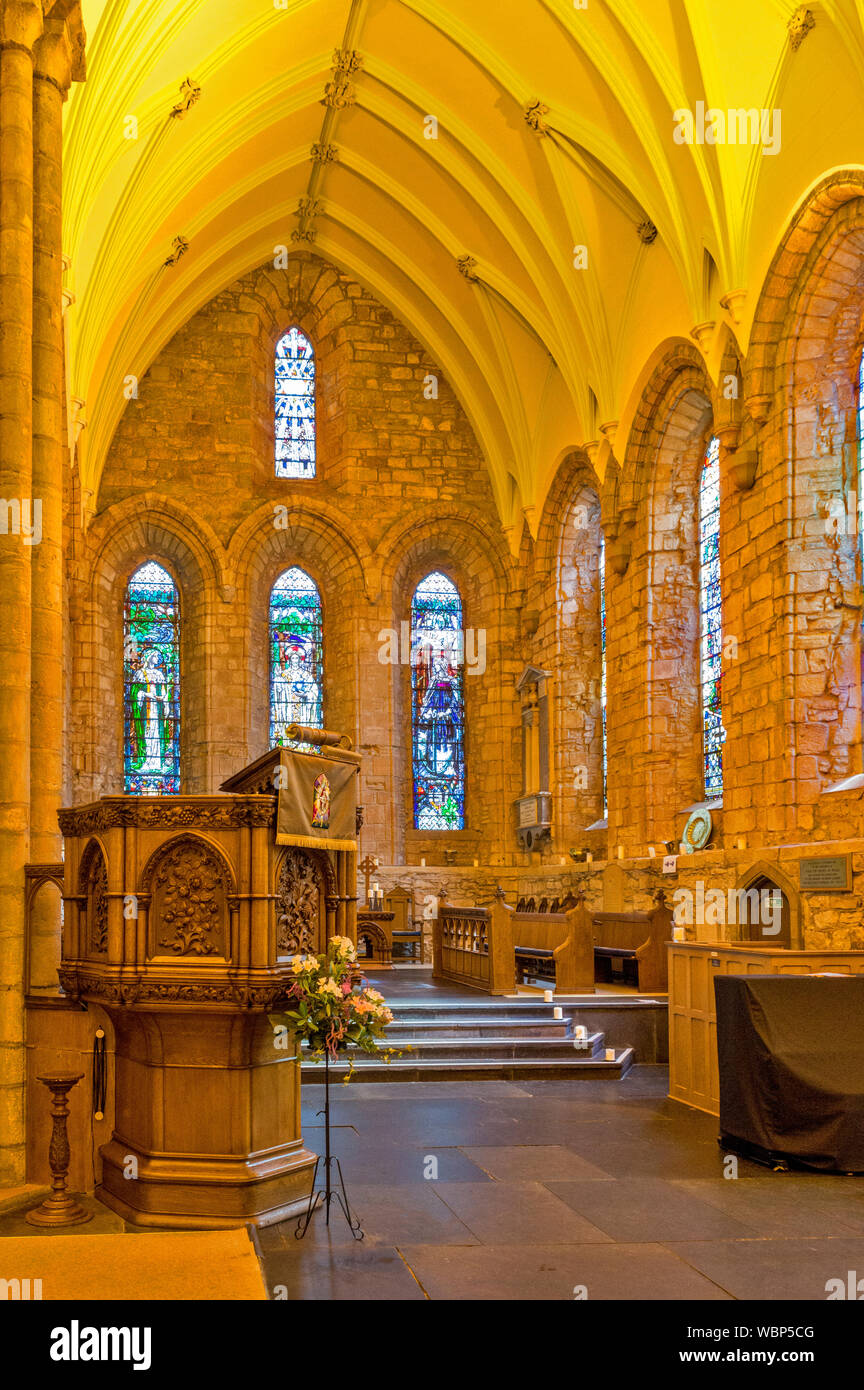 DORNOCH SUTHERLAND SCOTLAND DORNOCH CATHEDRAL INTERIOR THE PULPIT