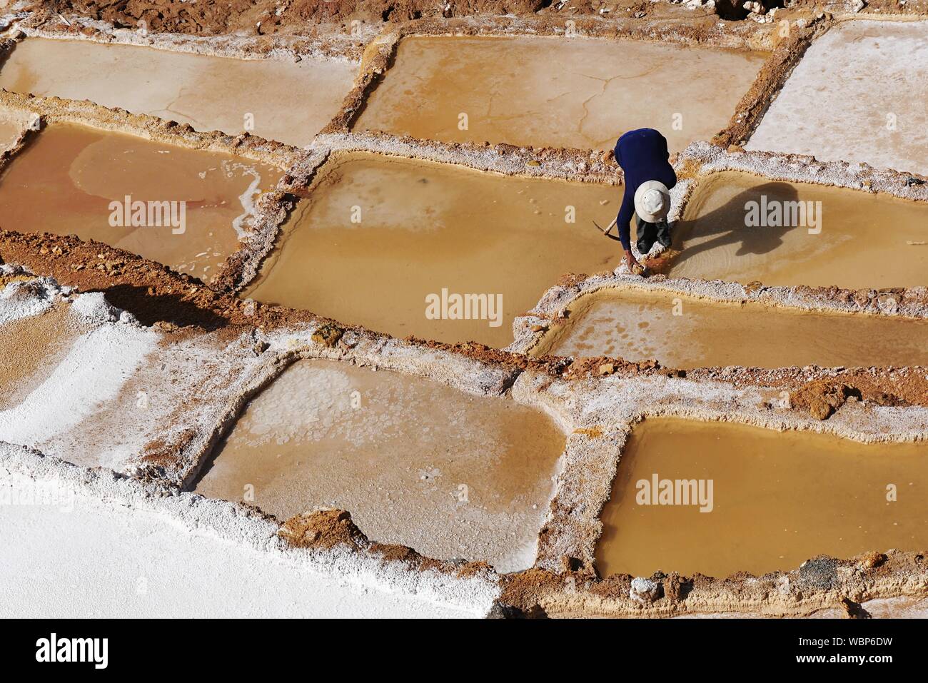 High Angle View Of Salt Pond In Peru Stock Photo