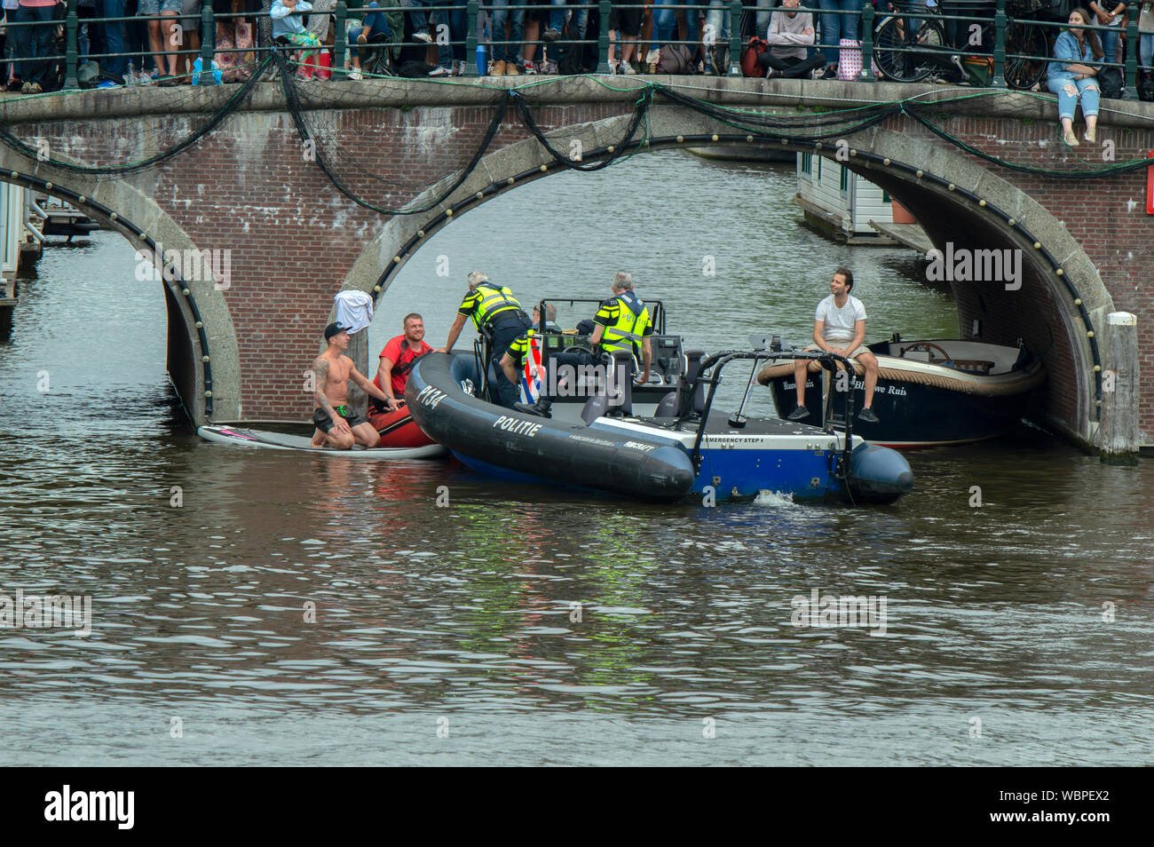 Police At Work On The Water During The Gay Pride Amsterdam The Netherlands 2019 Stock Photo