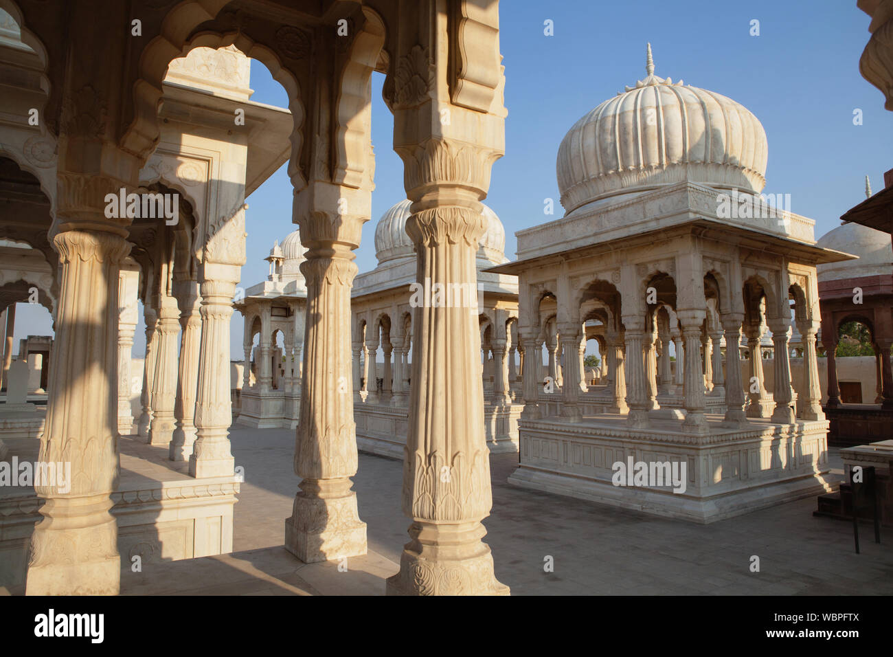 India, Rajasthan, Bikaner, Royal Cenotaphs at Devikund near Bikaner. Stock Photo