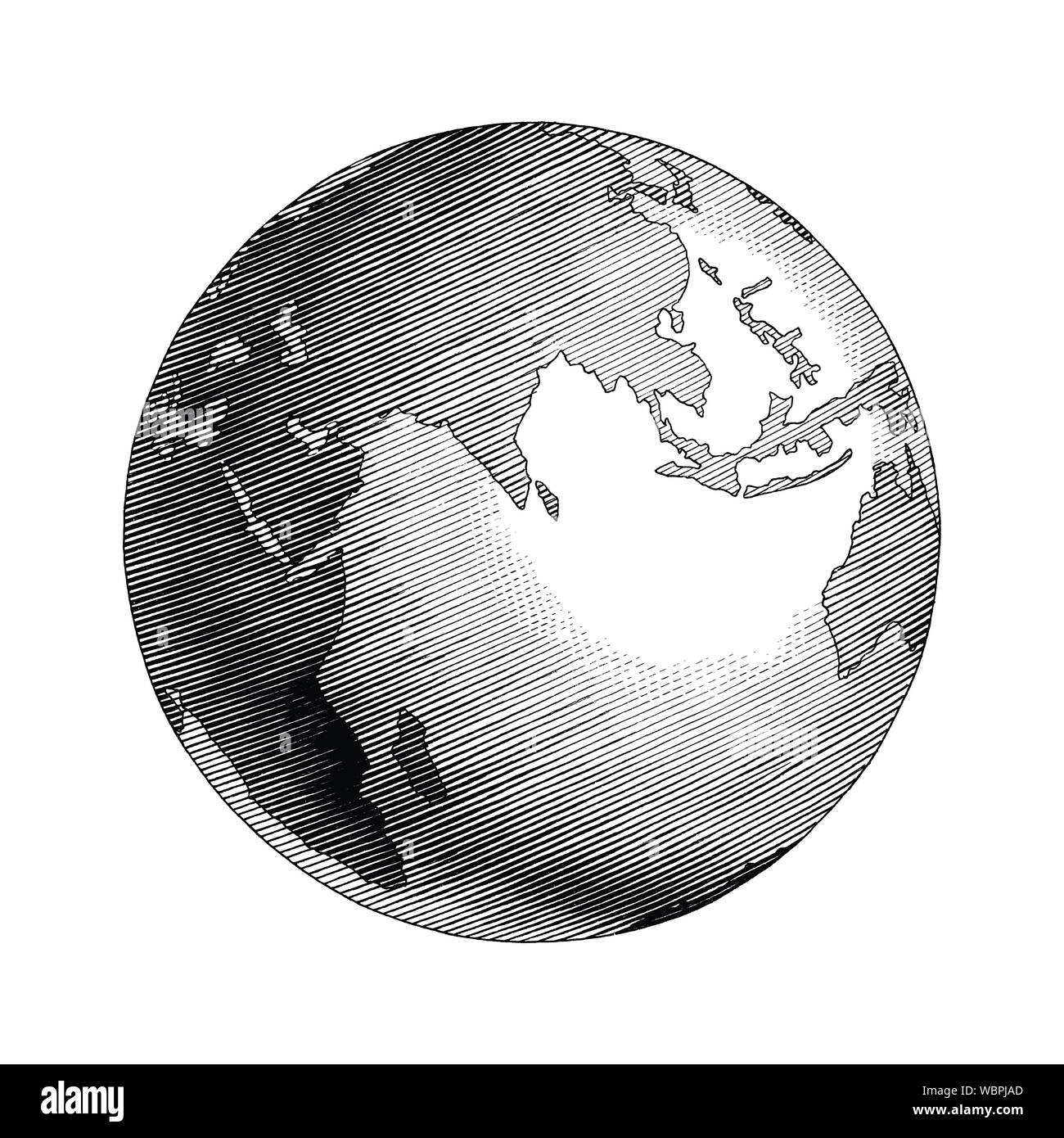 Antique globe hand drawing vintage style black and white clip art isolated on white background Stock Vector