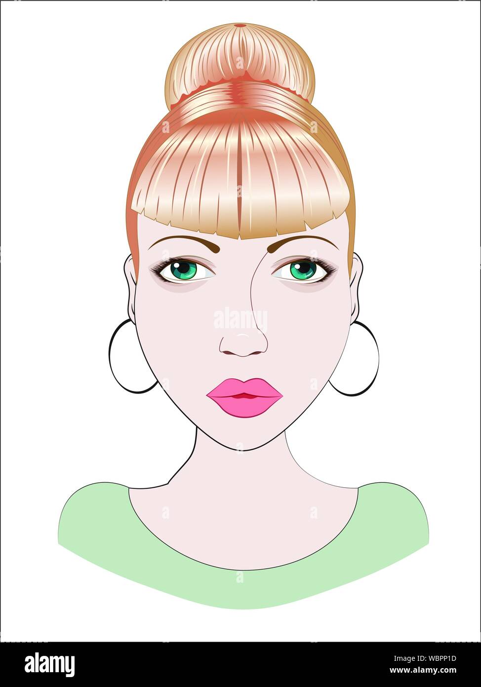 vector face, the beautiful girl, with green eyes and chubby lips Stock Vector