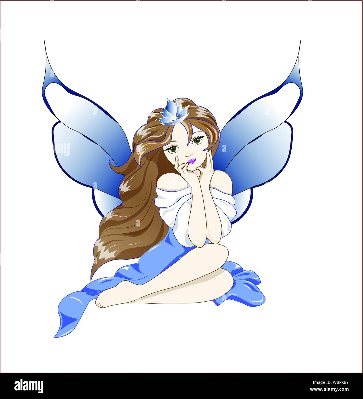 The beautiful fairy girl in a blue dress and blue wings Stock ...