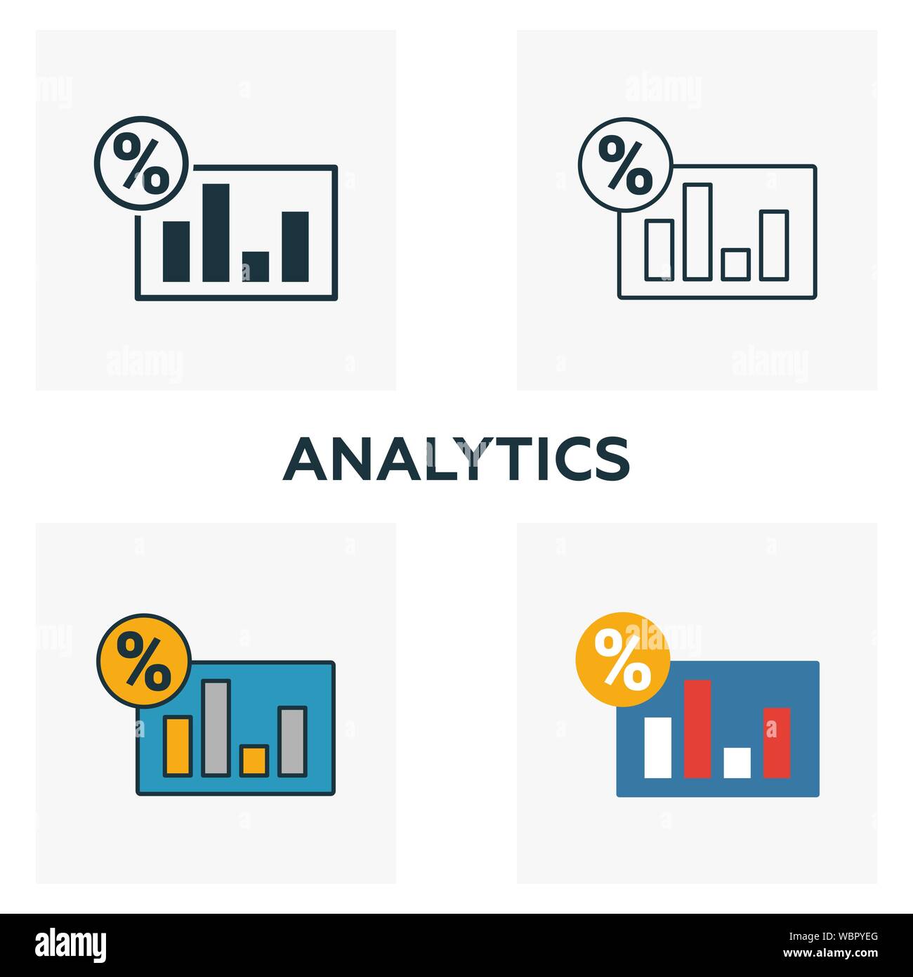 Analytics icon set. Four elements in diferent styles from business ...