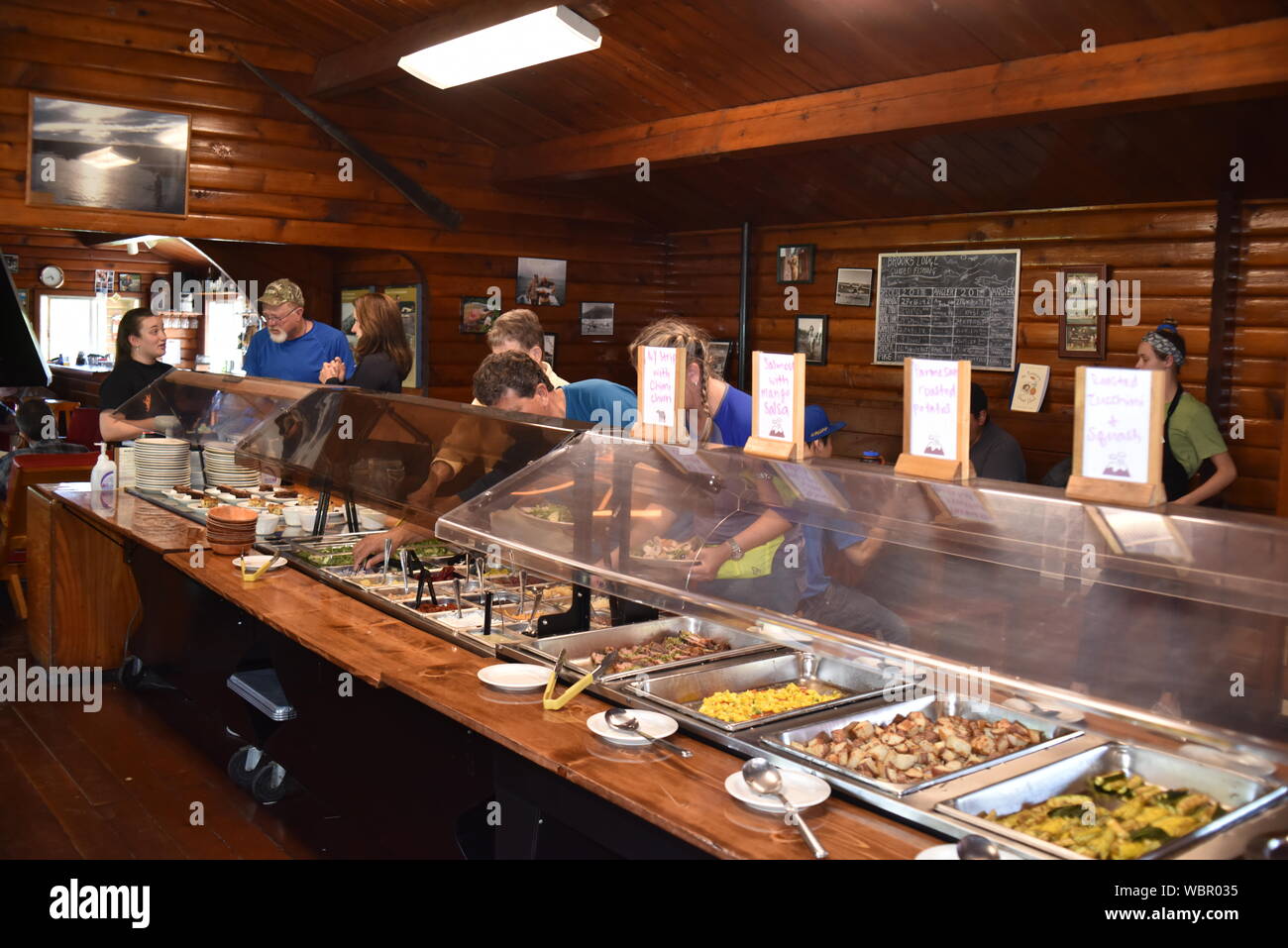 Katmai National Park, Alaska. U.S.A. June 26-28, 2019. Brooks Lodge dining  hall buffet-style. Well-prepared meals, friendly staff, plenty of windows  Stock Photo - Alamy