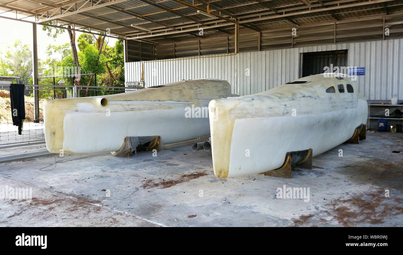 Catamarans In Shed Stock Photo