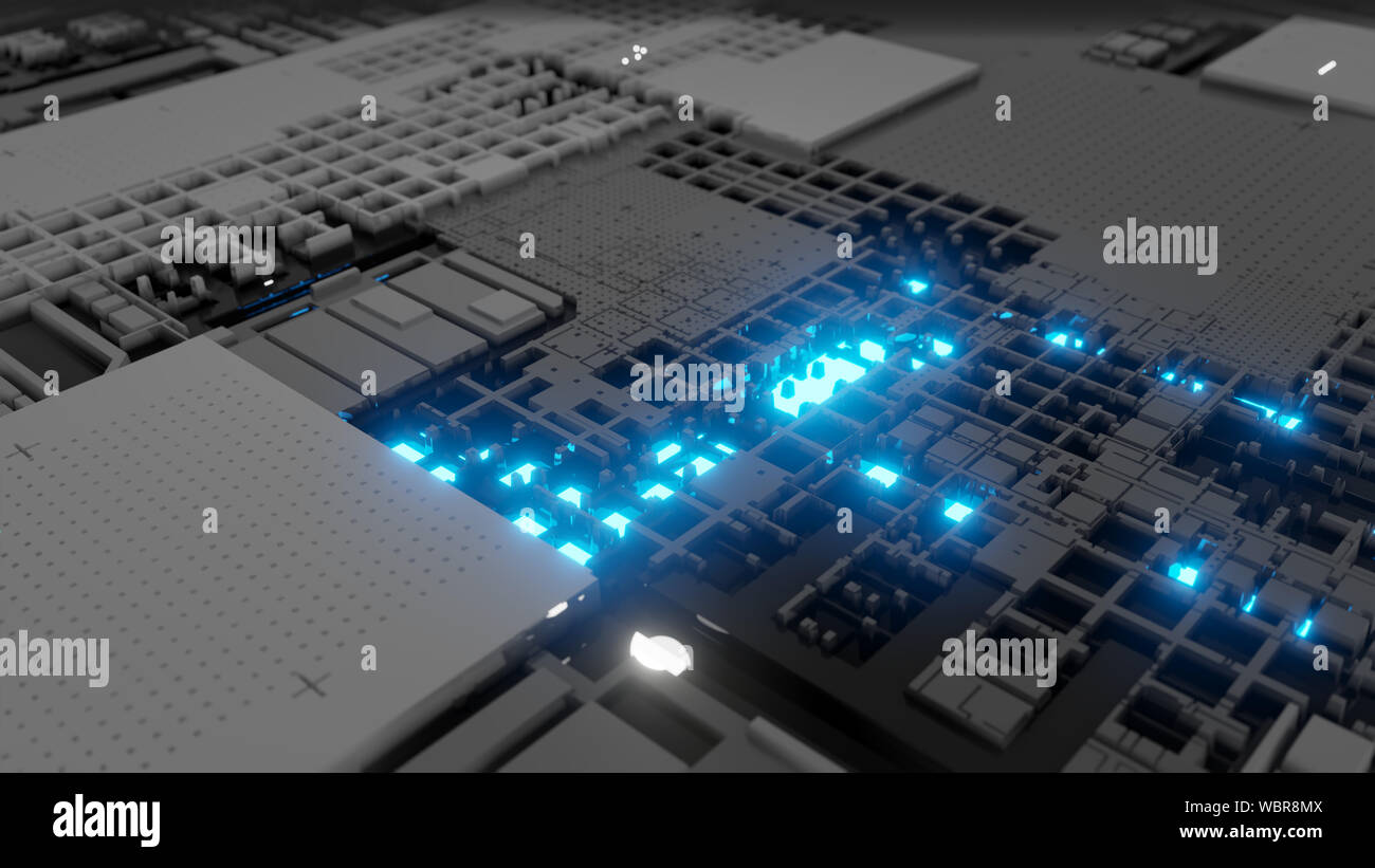 3d render Abstract Technology Background With Cubes. Digital technology ...