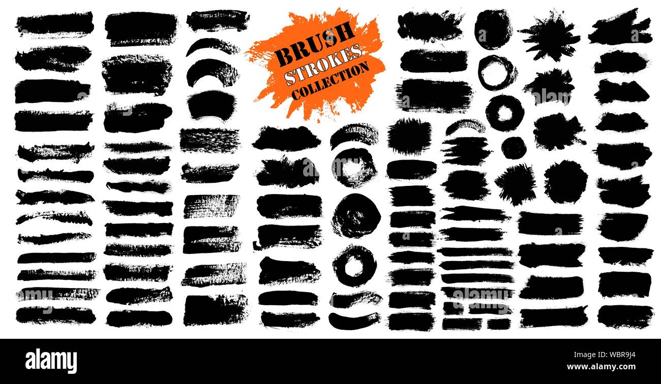 Brush strokes bundle. Vector paintbrush set. Circle frames Stock Vector