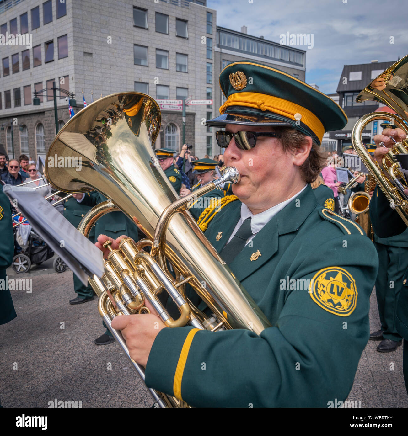 Marching band, Iceland's Independence Day, Reykjavik, Iceland Stock Photo