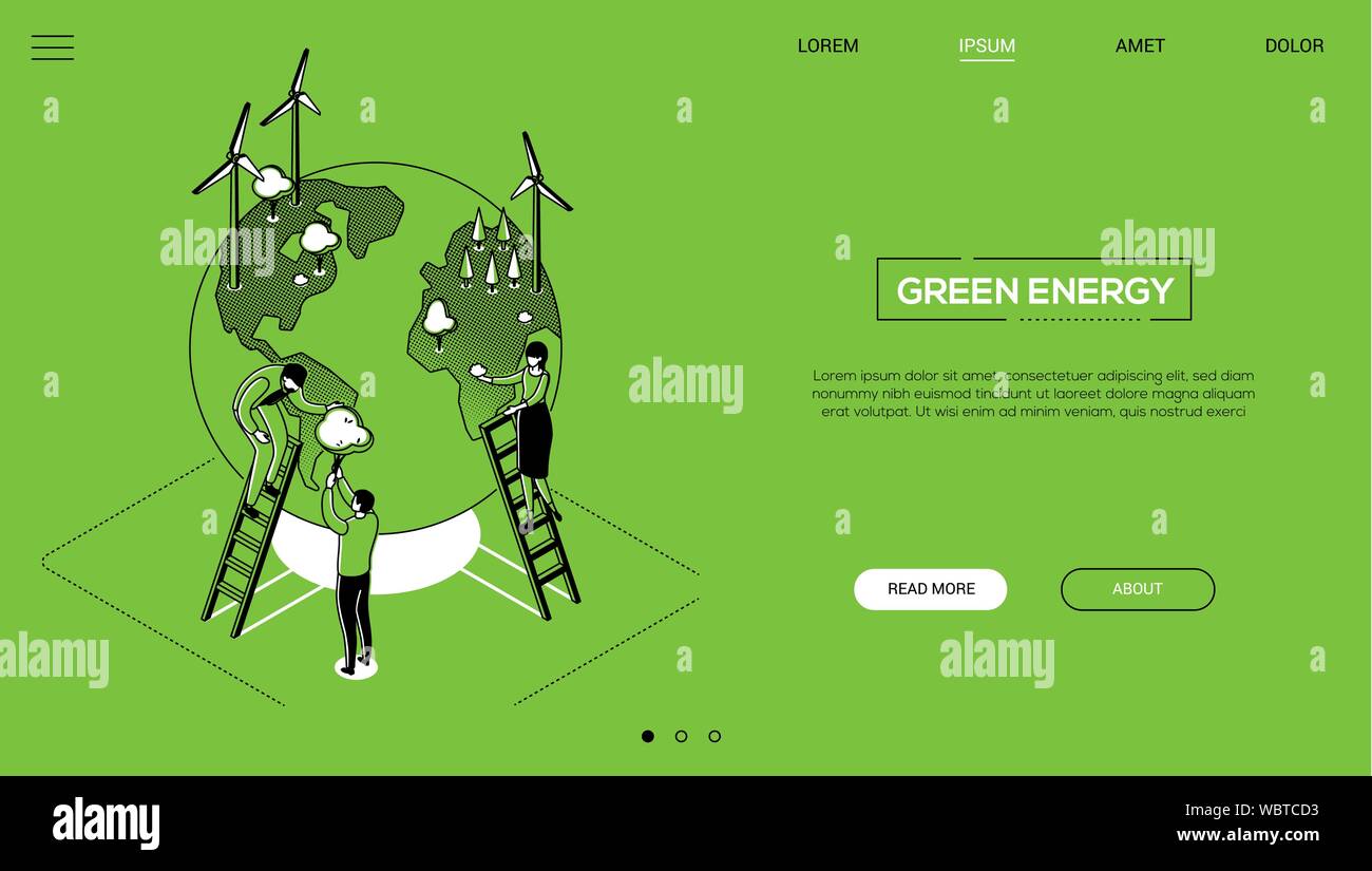 Green energy - line design style isometric web banner Stock Vector