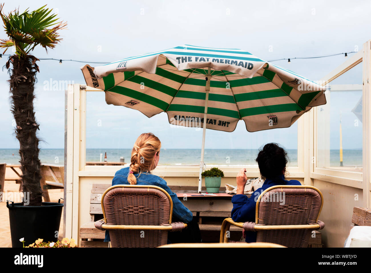 Restaurant on the beach, seaside resort of Scheveningen near The Hague, South Holland, Netherlands, Europe Stock Photo
