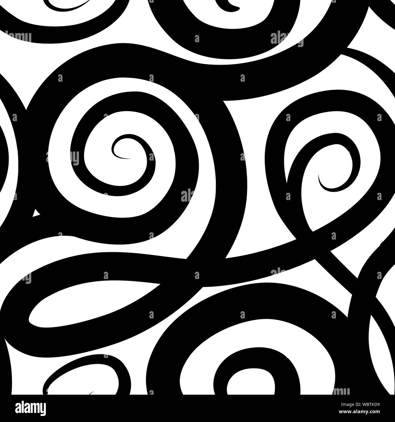 Abstract ornamental spiral seamless pattern. Black and white swirl line ...
