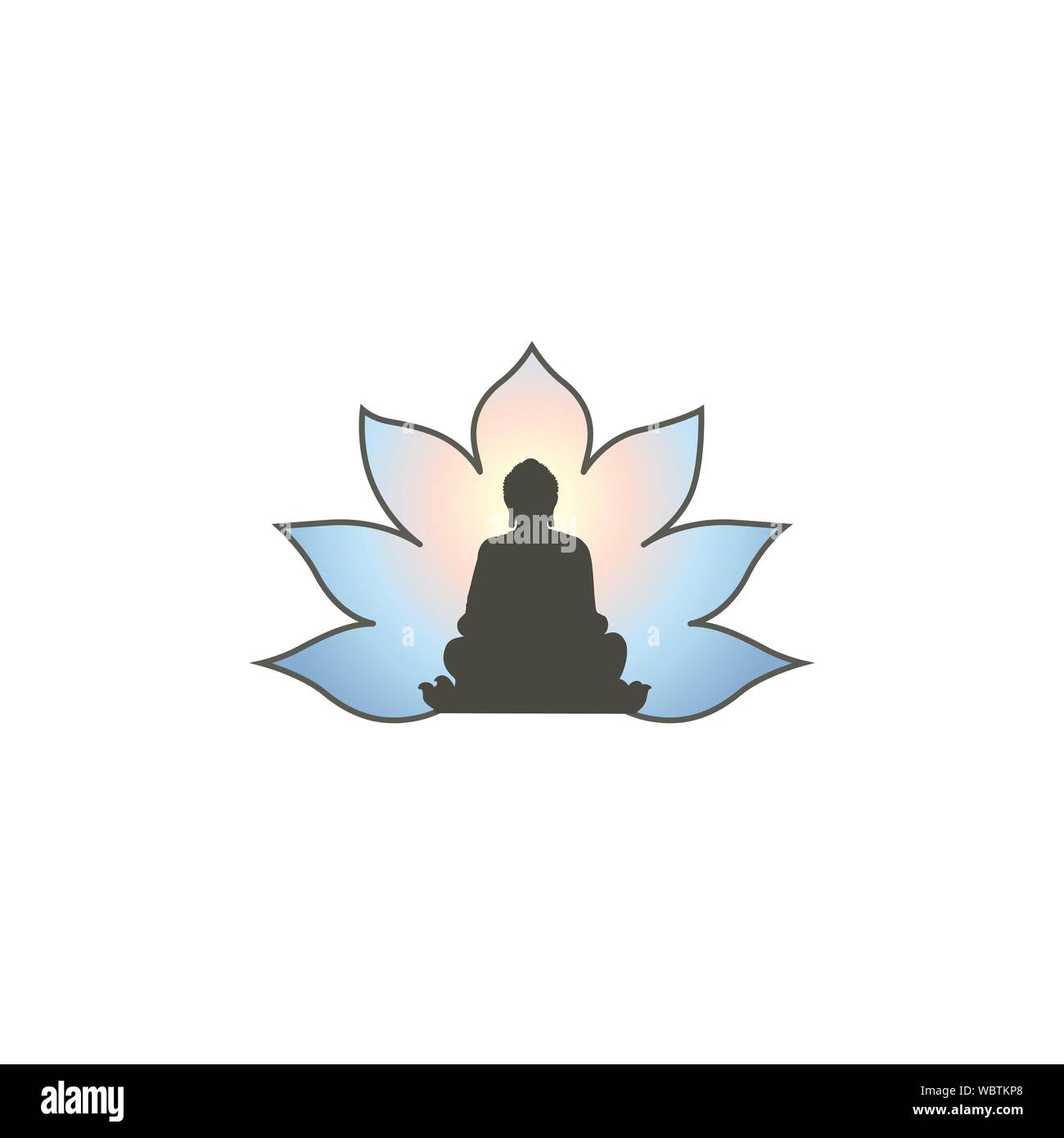 Buddha In Meditation Silhouette With Lotus Flower Background Stock