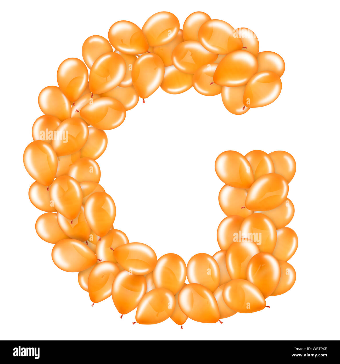Orange letter G from helium balloons part of English alphabet. Stock Photo