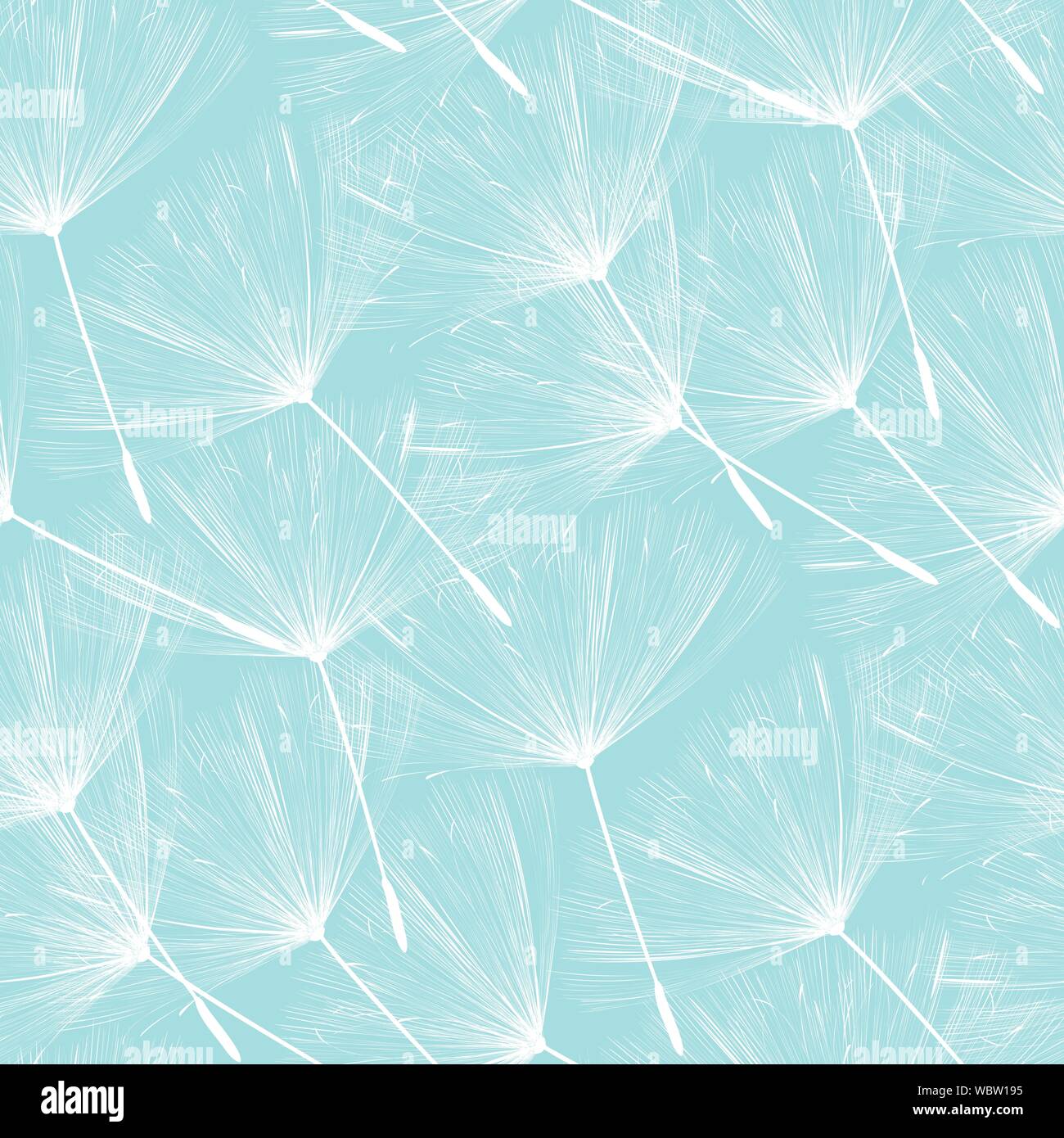 Dandelions floating over blue, vector seamless pattern Stock Vector