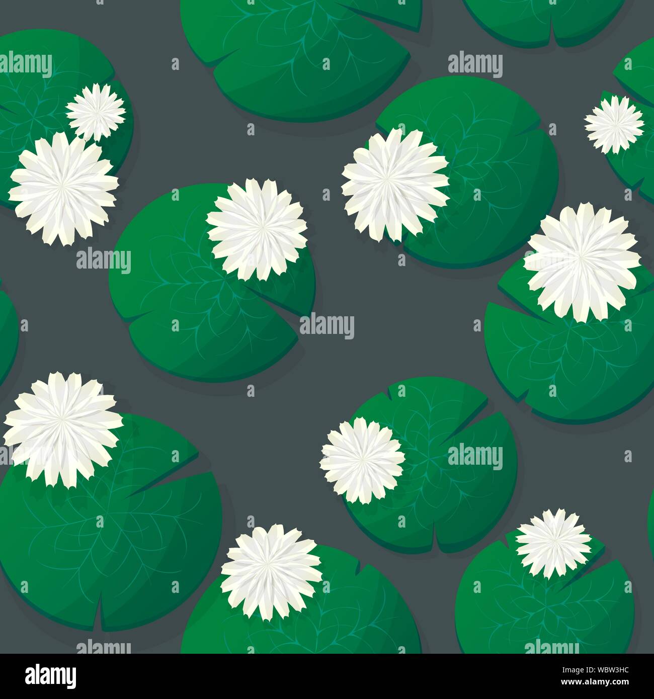 Water Lily seamless vector pattern floating over white background Stock Vector