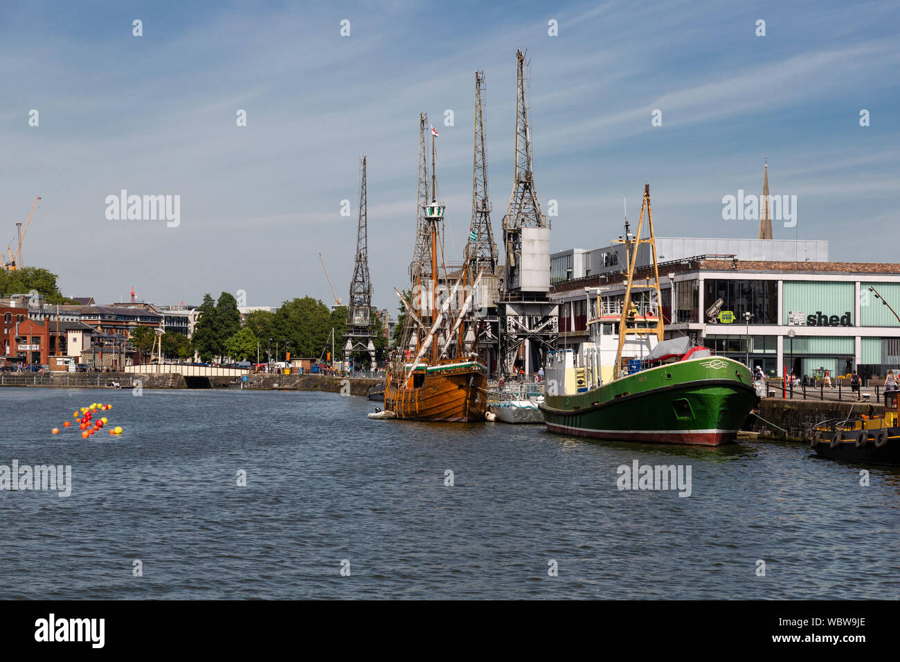 Wapping Wharf, moored ships and the M Shed museum, Bristol, UK Stock Photo