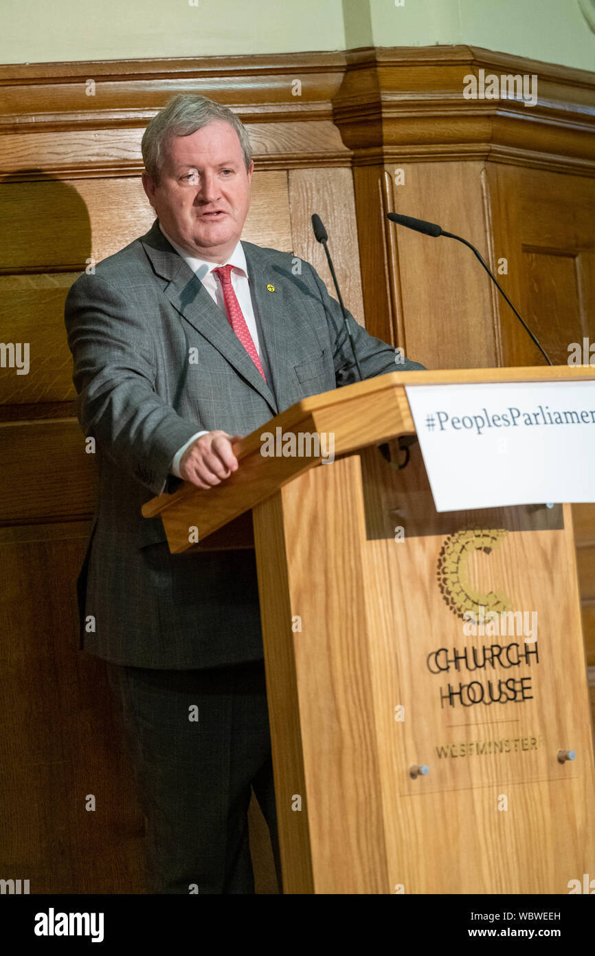 London, UK. 27 August 2019.  Church House declaration meeting of UK opposition leaders and MP's signing a declaration against the shutting down of parliament by Boris Johnson MP PC Prime Minister. Ian Blackford, leader of the SNP in the House of Commons speaks at the meeting Credit Ian DavidsonAlamy Live News Stock Photo