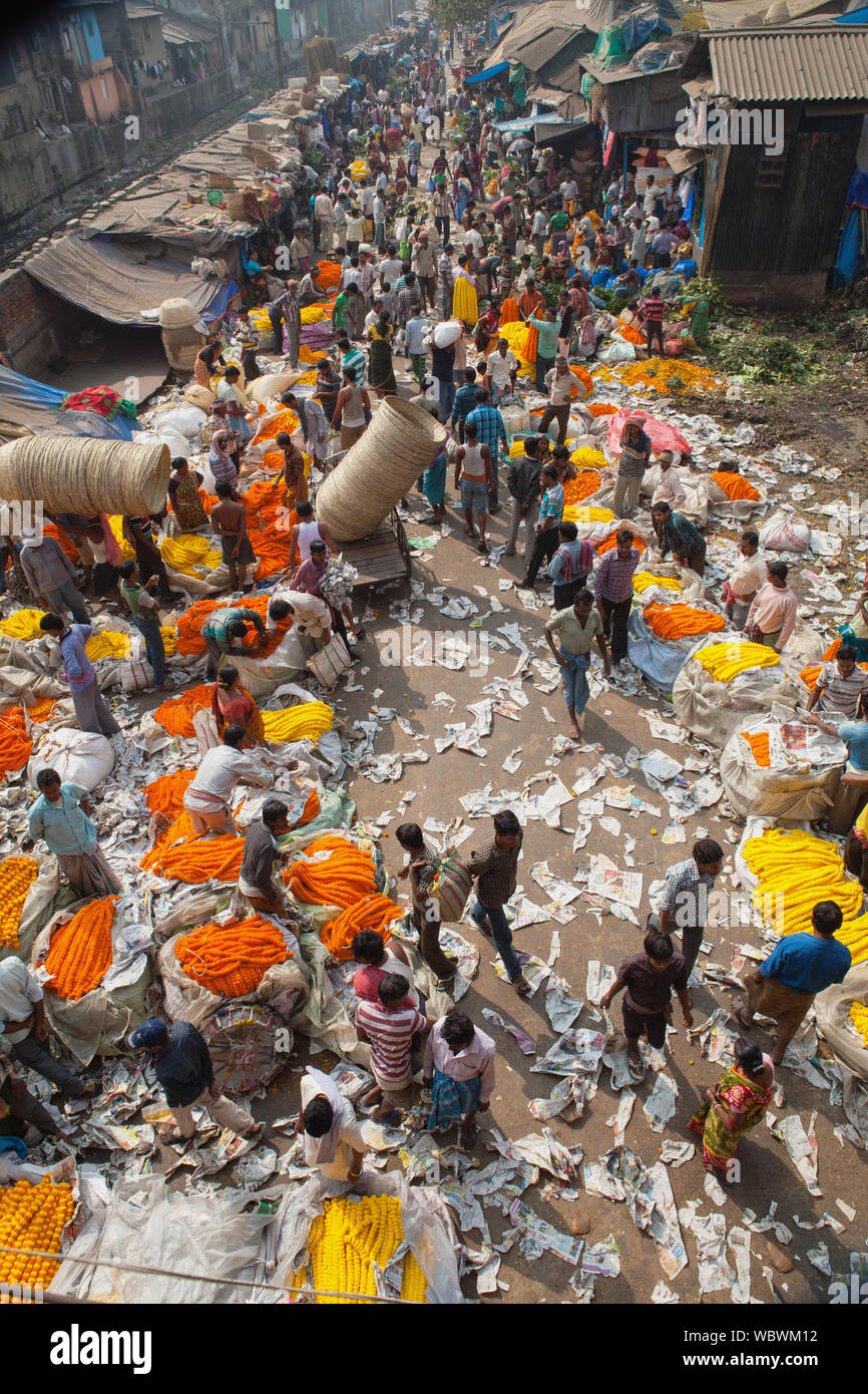 India, Bengal, Kolkata, Malik Ghat Flower Market, Kolkata Stock Photo