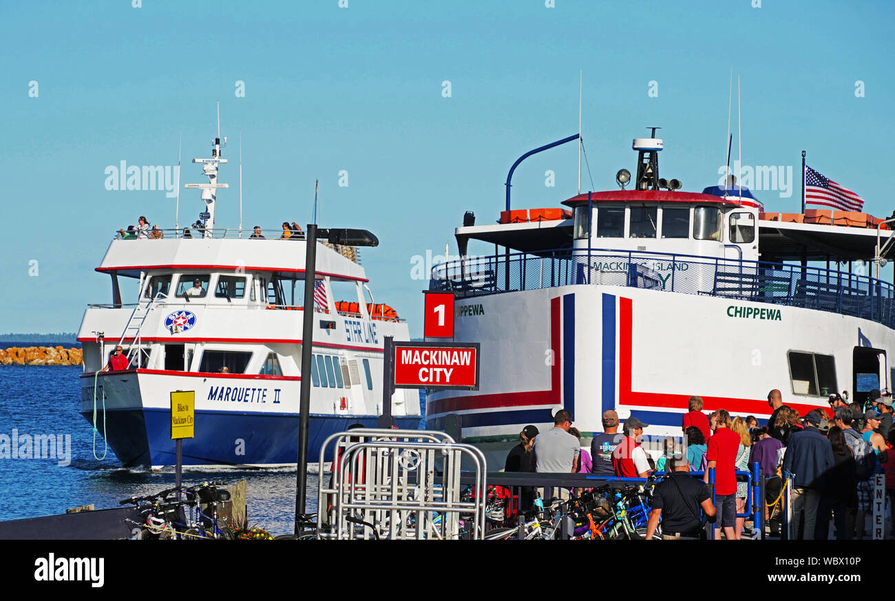 Star Line ferries at Mackinac Island dock. Stock Photo