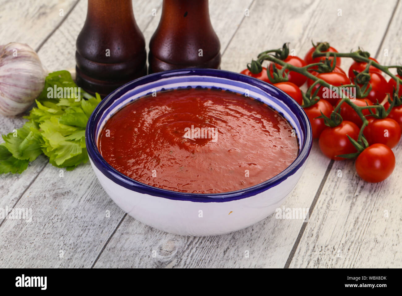 Mediterranean Tomato soup with basil and spices Stock Photo Alamy