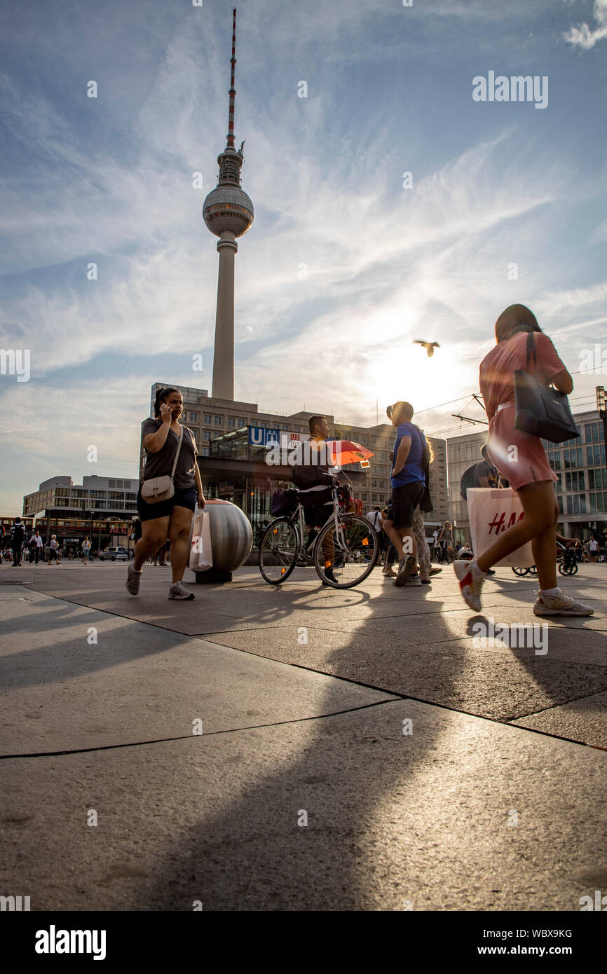 Alexanderplatz, Berlin television tower, pedestrian, passers-by, Berlin, Stock Photo