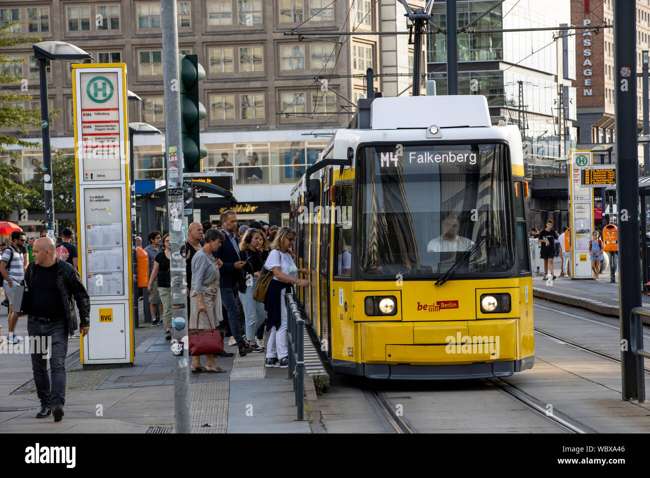Alexanderplatz, tram stop, train station, pedestrians, Berlin, Stock Photo