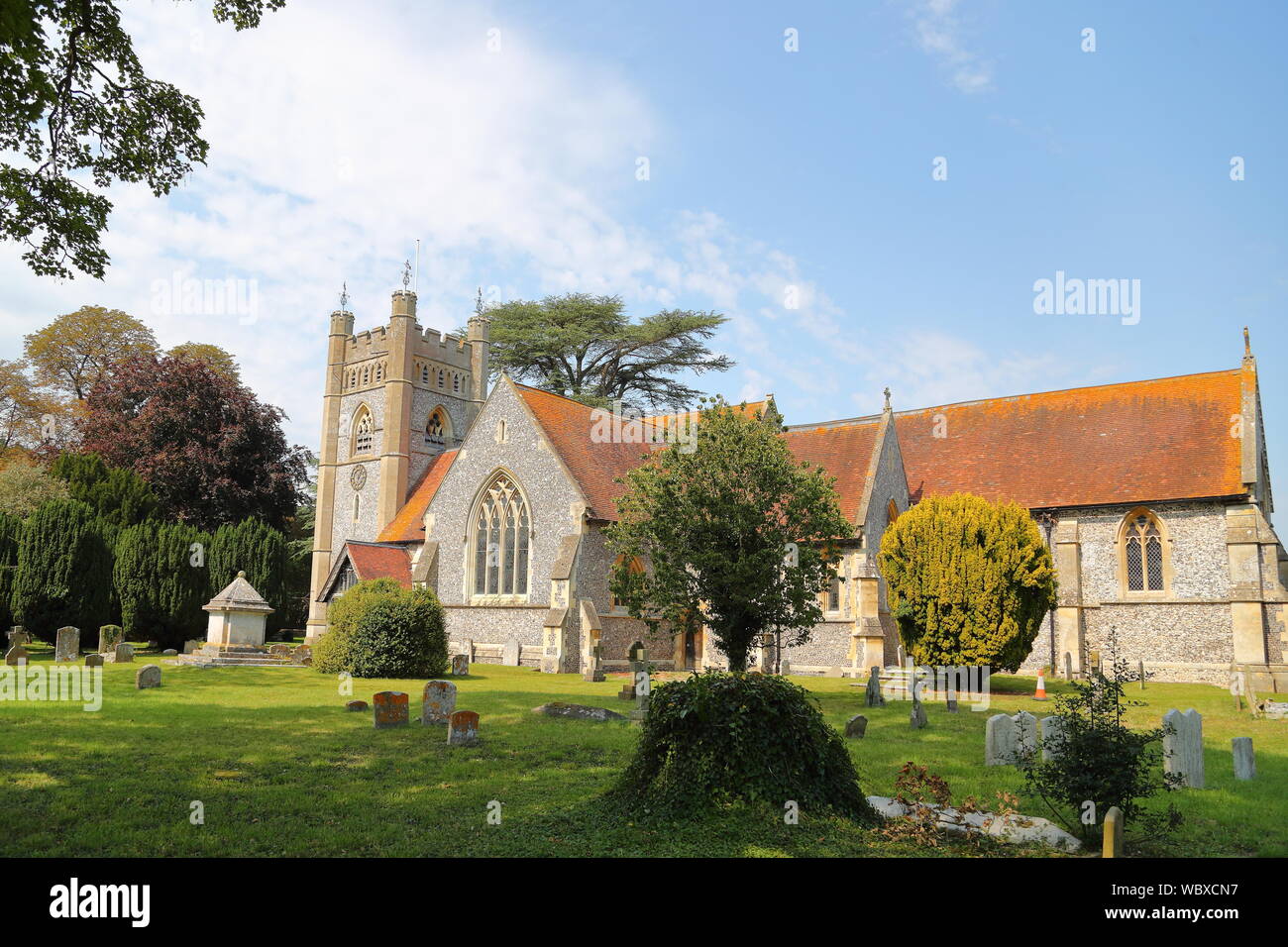 St Mary the Virgin church in Hambleden village, which has been used as a backdrop for several TV series like Midsummer murders in Buckinghamshire, UK Stock Photo