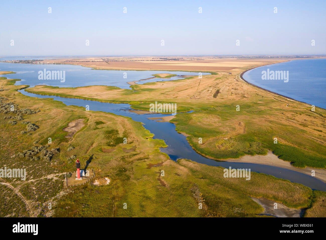 Tuzly Lagoons National Nature Park, aerial view, South Ukraine Stock Photo