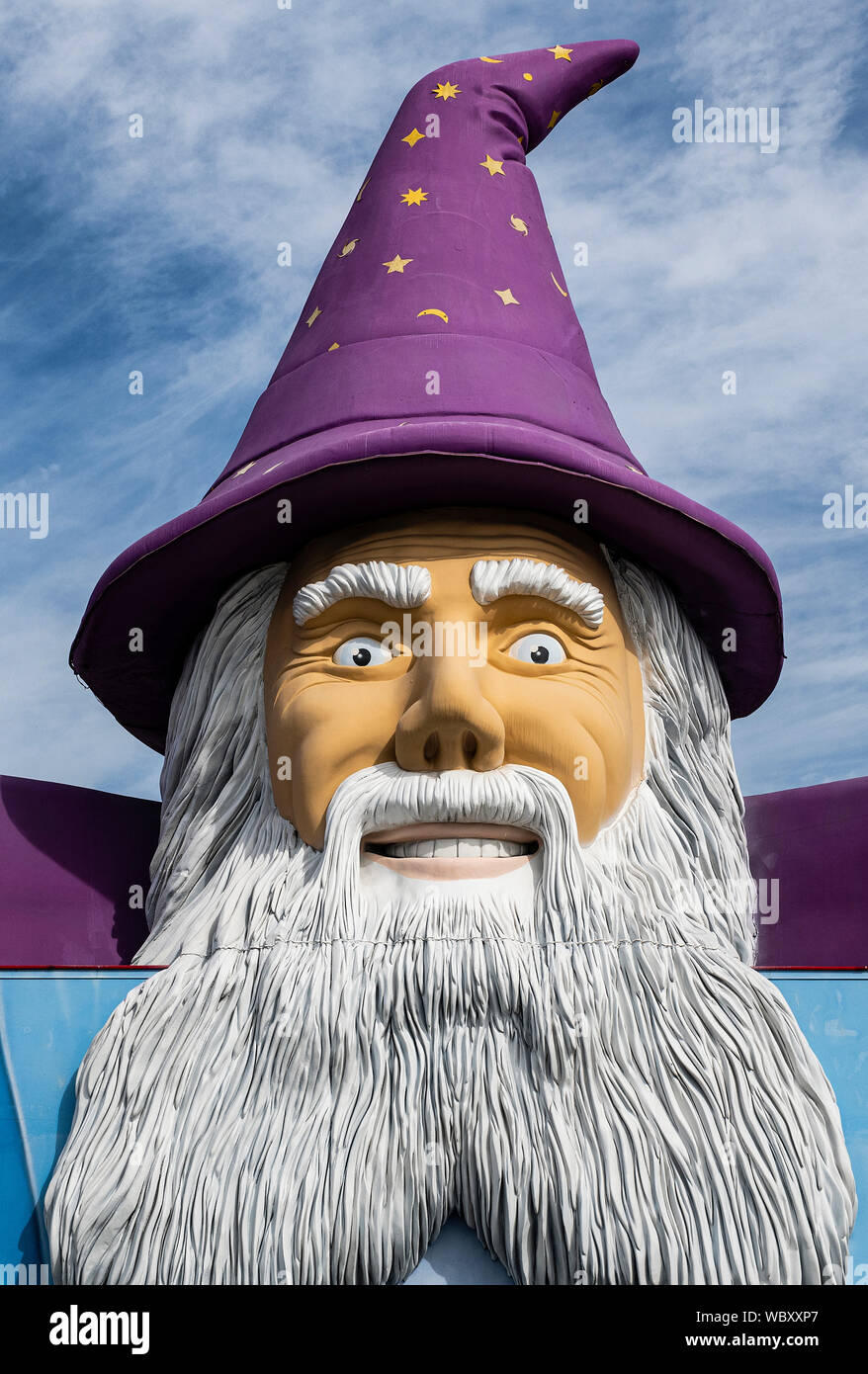 Giant figure of Merlin the Magician. Stock Photo
