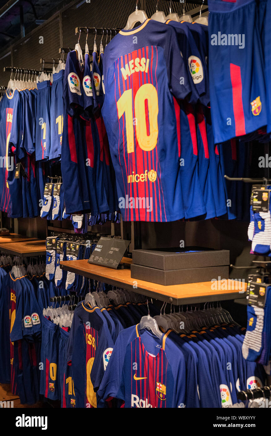 Popular Messi jerseys dominate the Camp Nou store, Barcelona, Spain Stock  Photo - Alamy