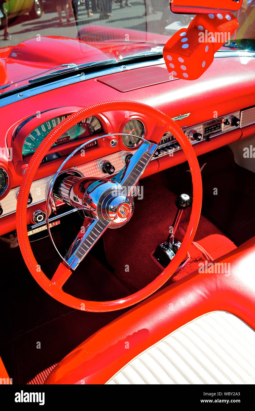 Blackpool Vehicle Preservation Group show at Stanley Park,Blackpool.  Interior detail of 1955 Ford Thunderbird Stock Photo