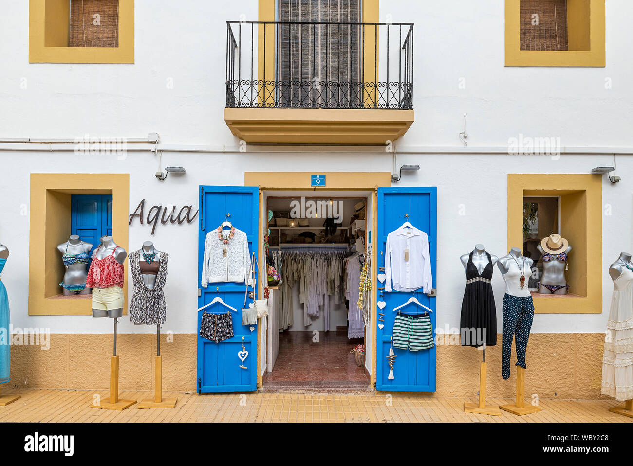 Women's clothing boutique, San Francisco Javier, Illers Balears, Formentera, Spain. Stock Photo