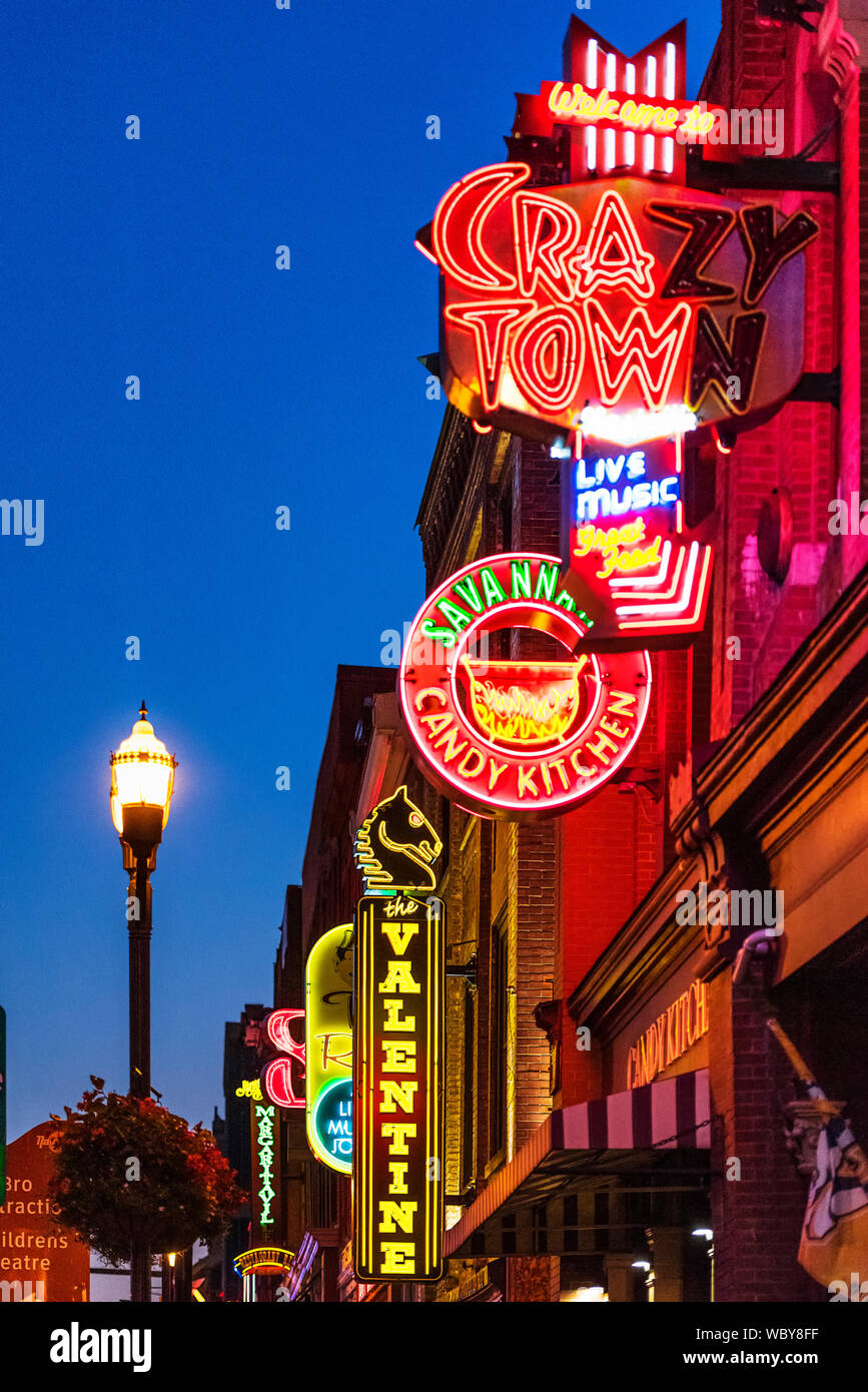 Country Music bars on Broadway, Nashville, Tennessee, USA. Stock Photo